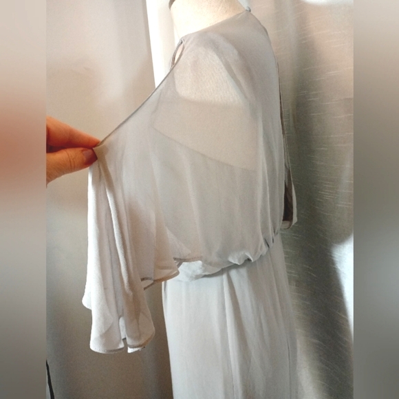 David's Bridal Evening Gown, Flutter Sleeves Zipper, Gray, open back, Long, 6 - Picture 8 of 14